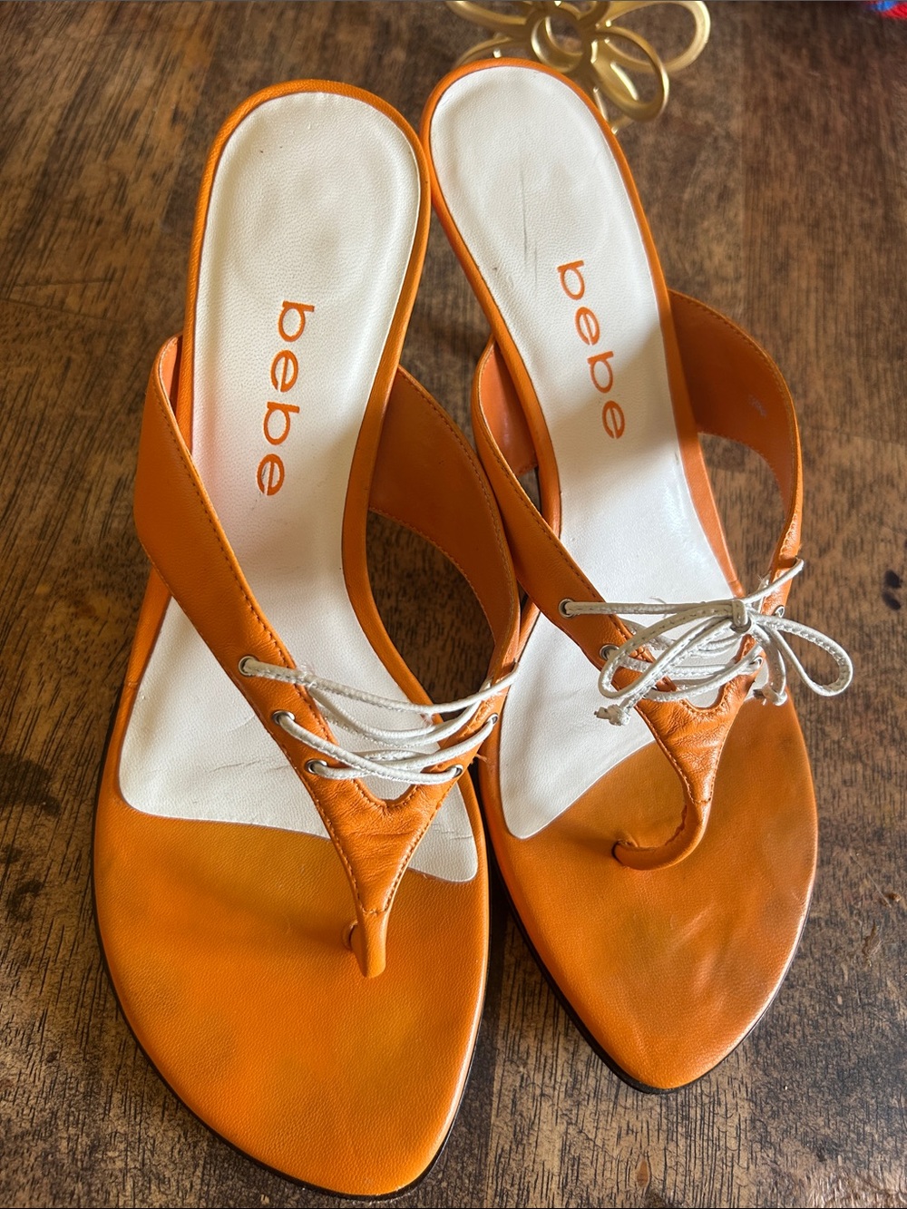 bebe Orange Lace-Up Thong Heels